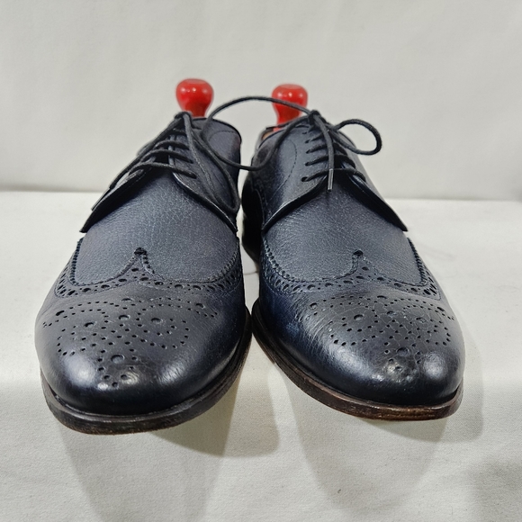 HENDERSON BARACCO Deer Leather Navy Blue Wingtip Derby Made Italy 43.5 IT / 10.5 - Picture 3 of 11